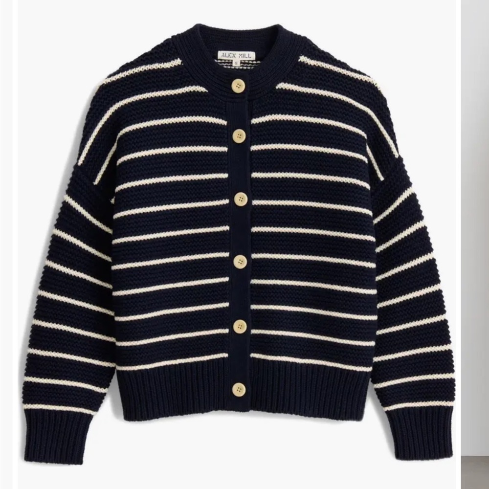 Alex Mill Nico Navy and Cream Striped Cardigan